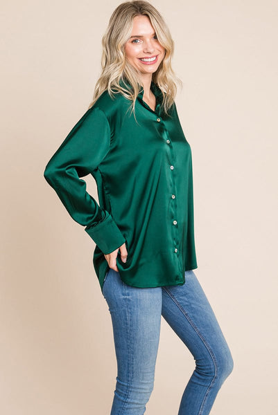 Collared Satin Button Down Blouse Shirts