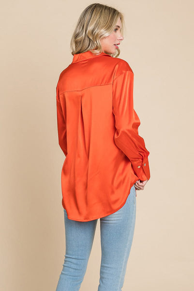 Collared Satin Button Down Blouse Shirts