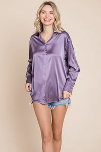 Collared Satin Button Down Blouse Shirts