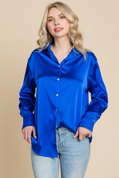 Collared Satin Button Down Blouse Shirts