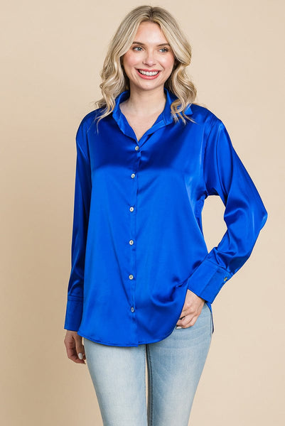 Collared Satin Button Down Blouse Shirts