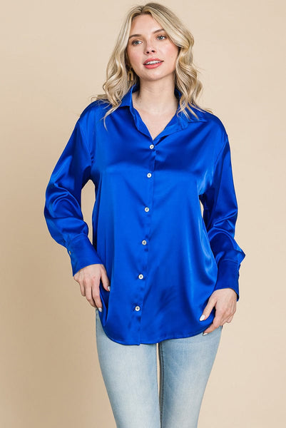 Collared Satin Button Down Blouse Shirts