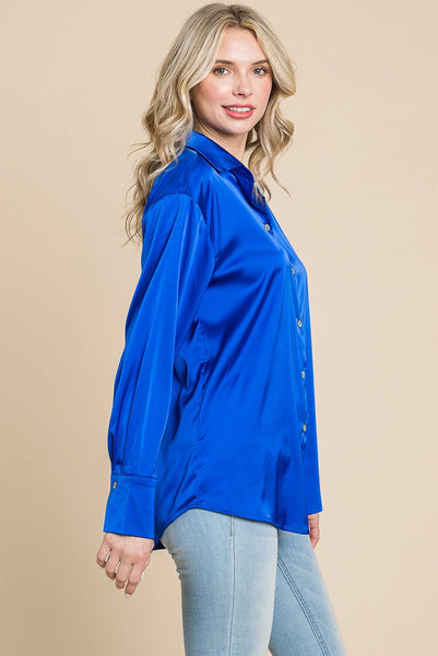 Collared Satin Button Down Blouse Shirts