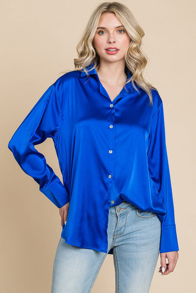 Collared Satin Button Down Blouse Shirts