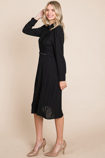 Pintucked Front Button Down Shirtdress with Belt