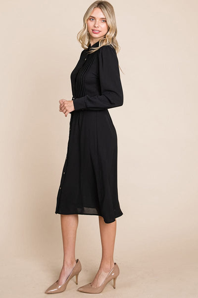 Pintucked Front Button Down Shirtdress with Belt