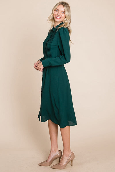 Pintucked Front Button Down Shirtdress with Belt