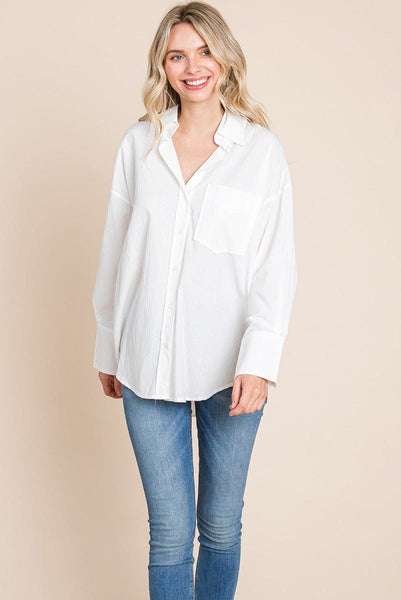 Low Shoulder Button up Cotton Shirts Blouse