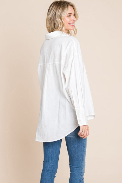 Low Shoulder Button up Cotton Shirts Blouse