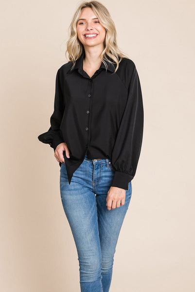 Collared Long Sleeve Button up Silky Shirts Blouse