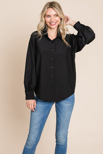 Collared Long Sleeve Button up Silky Shirts Blouse