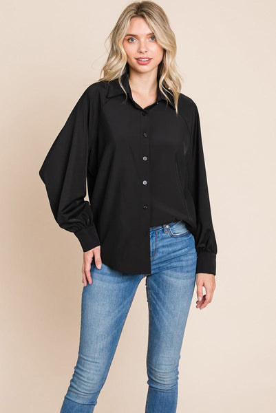 Collared Long Sleeve Button up Silky Shirts Blouse