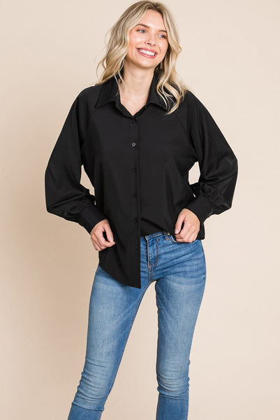 Collared Long Sleeve Button up Silky Shirts Blouse