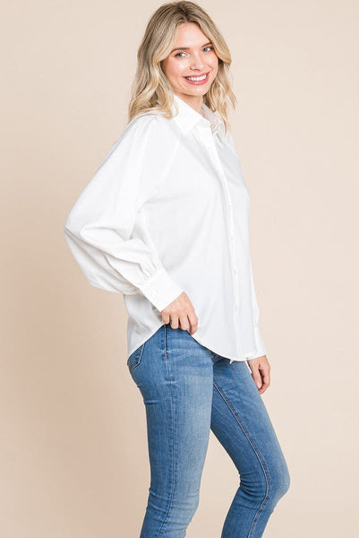 Collared Long Sleeve Button up Silky Shirts Blouse