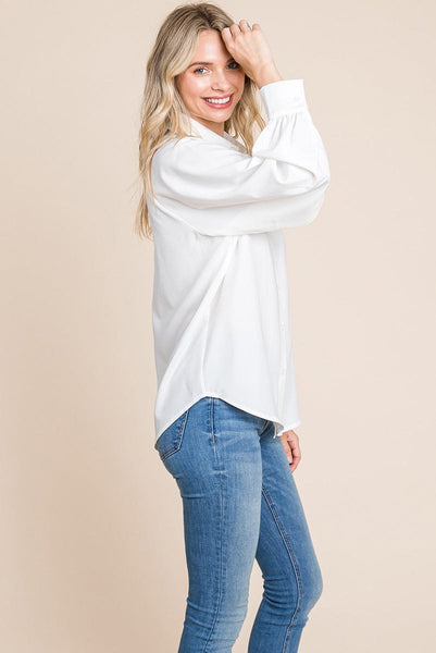 Collared Long Sleeve Button up Silky Shirts Blouse