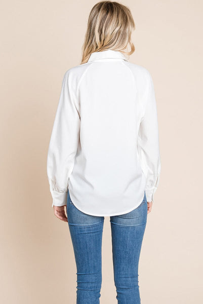 Collared Long Sleeve Button up Silky Shirts Blouse