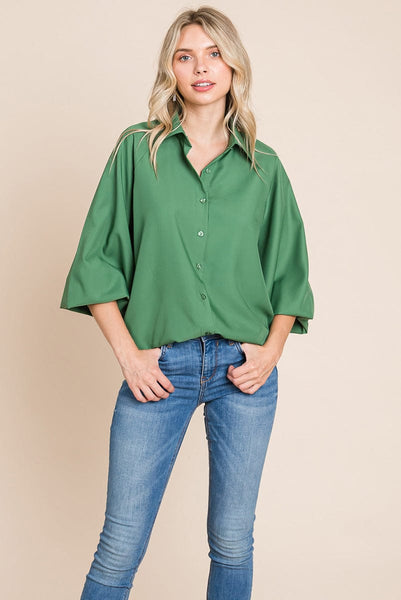 Collared Long Sleeve Button up Silky Shirts Blouse