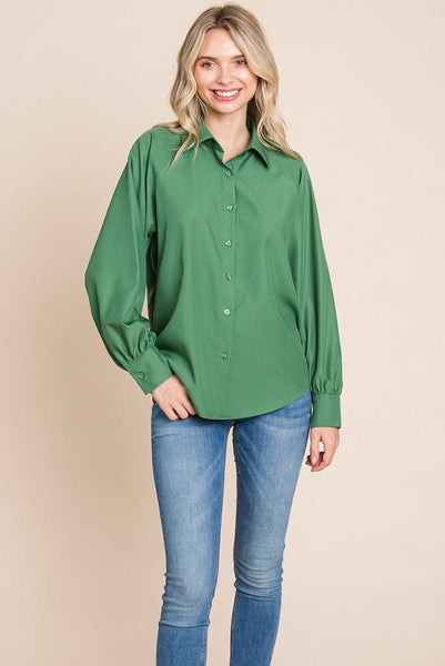 Collared Long Sleeve Button up Silky Shirts Blouse