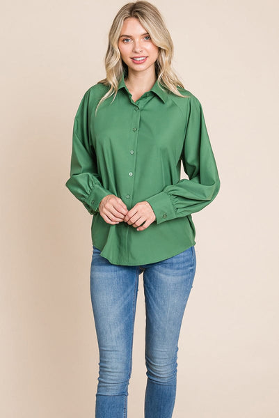 Collared Long Sleeve Button up Silky Shirts Blouse