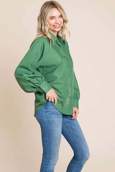 Collared Long Sleeve Button up Silky Shirts Blouse