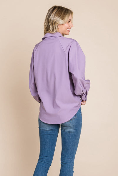 Collared Long Sleeve Button up Silky Shirts Blouse