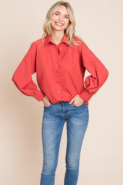 Collared Long Sleeve Button up Silky Shirts Blouse