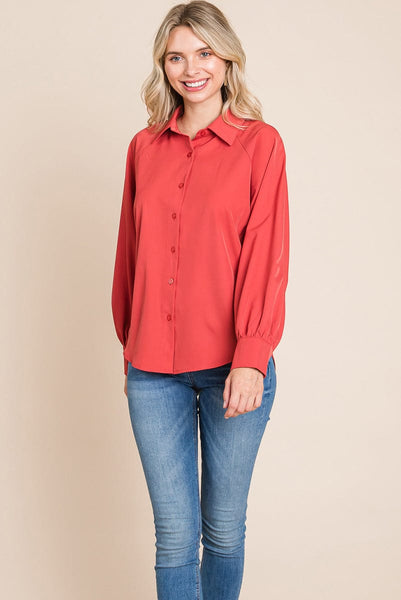 Collared Long Sleeve Button up Silky Shirts Blouse