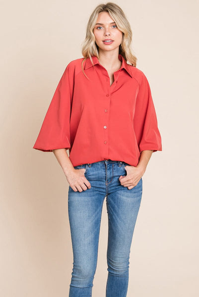 Collared Long Sleeve Button up Silky Shirts Blouse