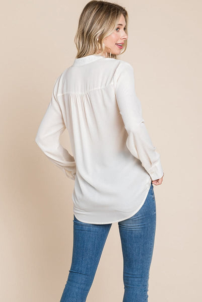 Ruffled V neck Long Sleeve Blouse Tops