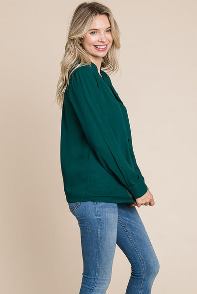 Ruffled V neck Long Sleeve Blouse Tops