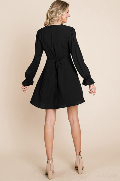 V neck Button Down Long Sleeve Dress