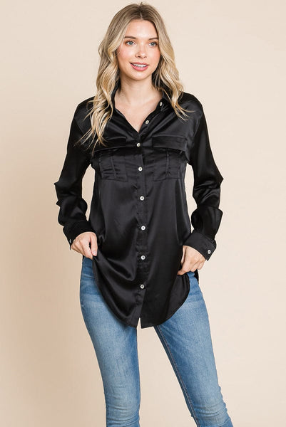 Button up collared long sleeve Satin blouse
