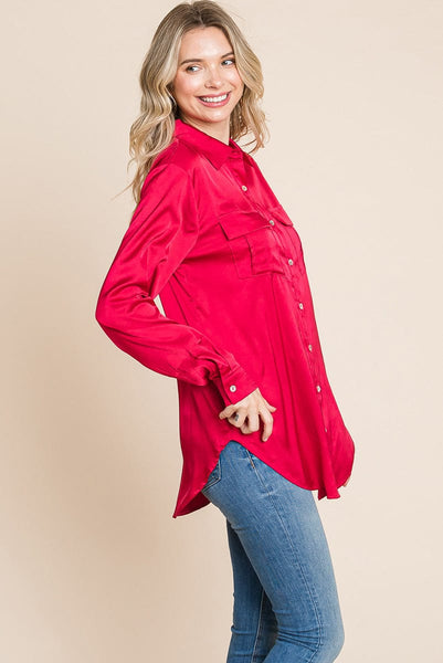 Button up collared long sleeve Satin blouse