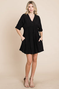 Tiered Dolman Sleeve V neck Babydoll Dress