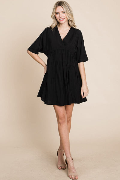 Tiered Dolman Sleeve V neck Babydoll Dress