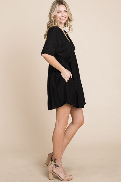 Tiered Dolman Sleeve V neck Babydoll Dress