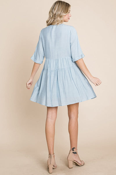 Tiered Dolman Sleeve V neck Babydoll Dress