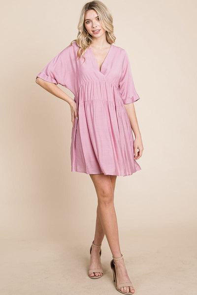 Tiered Dolman Sleeve V neck Babydoll Dress