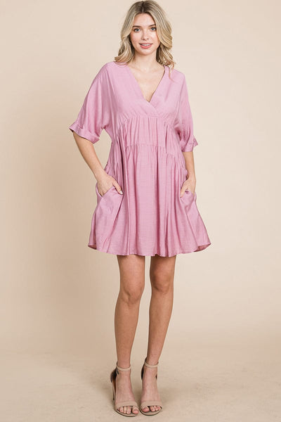 Tiered Dolman Sleeve V neck Babydoll Dress