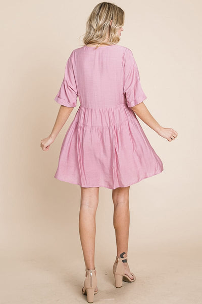 Tiered Dolman Sleeve V neck Babydoll Dress