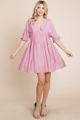 Tiered Dolman Sleeve V neck Babydoll Dress