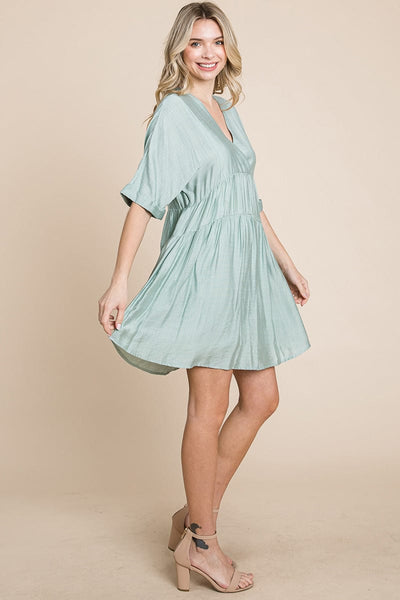 Tiered Dolman Sleeve V neck Babydoll Dress